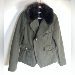 American Eagle Outfitters Olive Utility Jacket with Faux Fur Collar